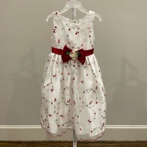 Girls’ white taffeta dress with red & pink flowers 🌺 🌸